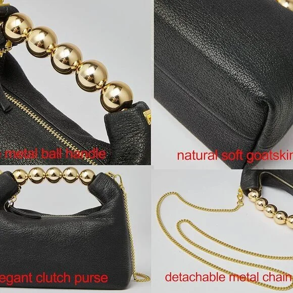 Small Top Handle Clutch Bag Women Designer Goatskin Crossbody Purse With Pearl H - Picture 3 of 7